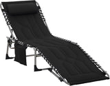 Outsunny Padded Folding Chaise Lounge Chair, Outdoor 6-Level Reclining Camping Tanning Chair with Headrest for Beach - Photo 1
