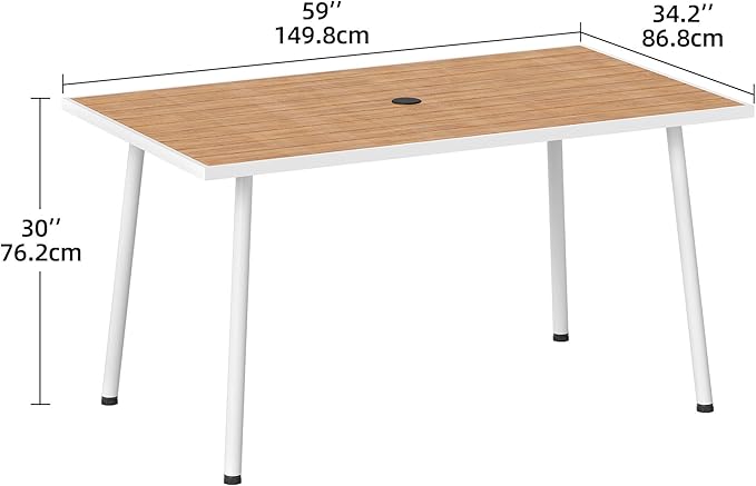 DWVO Outdoor Patio Dining Table Rectangular for 6, PE Rattan and Wood Finish Patio Table 59.1" L with Umbrella Hole - Photo 2