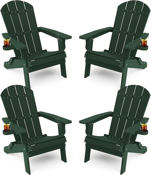 YEFU Adirondack Chair, Foldable Oversized Plastic Adirondack Chair Set of 4 with Cup Holder - Photo 1