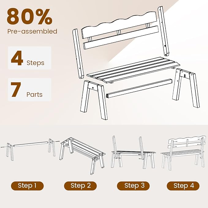 Tangkula Acacia Wood Outdoor Bench with Backrest, 2-Person Patio Garden Bench with Waved Backrest and Slatted Seat, 800 lbs Weight Capacity, Outside Loveseat for Front Porch, Balcony, Backyard, Park