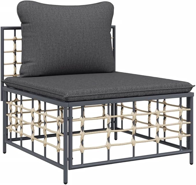 Metal Frame Outdoor Chairs,Garden Decorative Chairs,Reading Relaxation Chair,for Deck,Backyard,Porch,Patio Middle Sofa with Dark Gray Cushions Poly Rattan