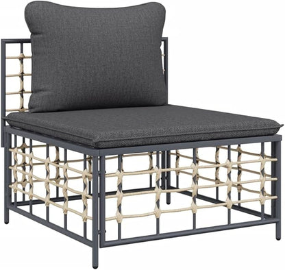 Metal Frame Outdoor Chairs,Garden Decorative Chairs,Reading Relaxation Chair,for Deck,Backyard,Porch,Patio Middle Sofa with Dark Gray Cushions Poly Rattan