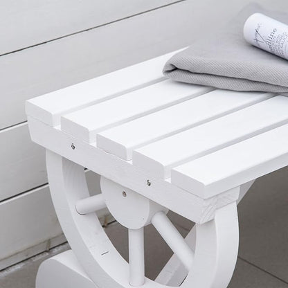Outsunny 2-Person Wooden Garden Bench, Outdoor Wagon Wheel Porch Bench for Backyard Garden, Support 550 LBS, Rustic Country Style Patio Furniture, White
