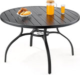 VEVOR Outdoor Patio Dining Table, 47 inch Round Metal Steel Slat Backyard Bistro Tables, with 1.5 in Umbrella Hole - Photo 1