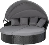 Outdoor Patio Furniture Canopy Daybed Round Sofas, 4 Pieces Seating Separates Cushioned Seats, Black Wicker - Photo 8