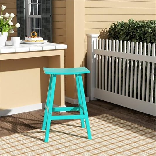 Costaelm All-Weather Outdoor Bar Stools, 29" Height Patio Stools & Bar Chairs, Adirondack Poly Patio Bar Stool for Patio, Deck, Kitchen Counter and Garden, Turquoise