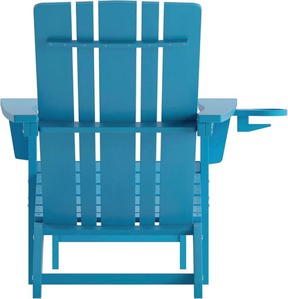 Flash Furniture Halifax Poly Resin Adirondack Chair with Cup Holder and Pull Out Ottoman, All-Weather Poly Resin Indoor/Outdoor Lounge Chair, Blue