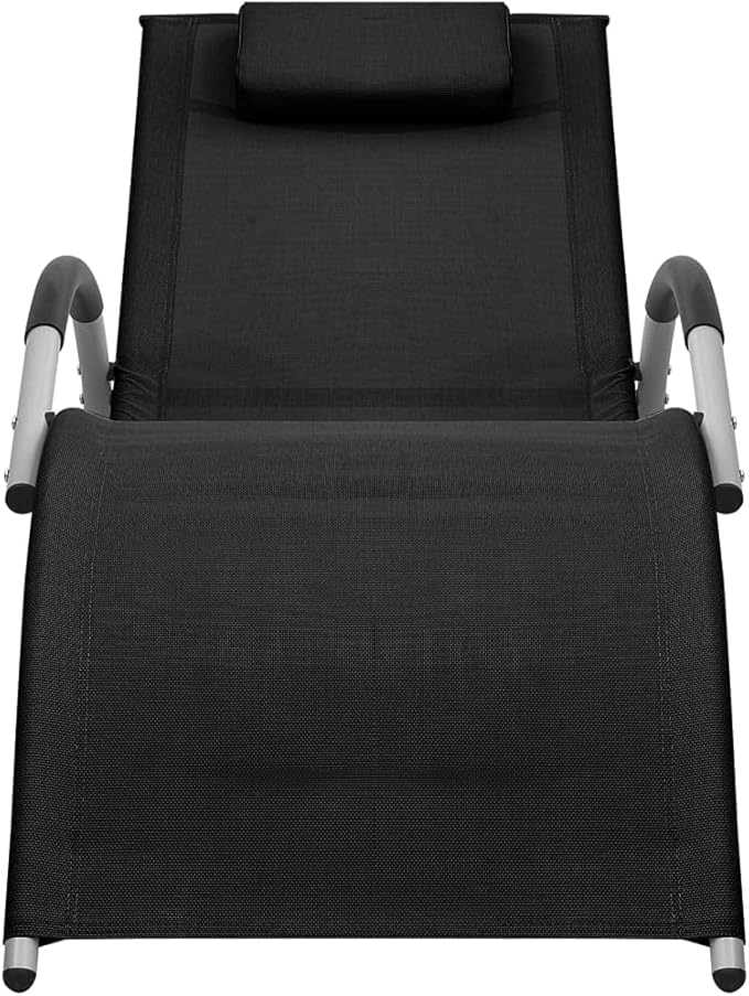 Black Gray Folding Sun Lounger 62 x 26.4 in Textilene Outdoor Chaise Lounge for Patio Poolside Beach Deck Use