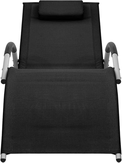 Black Gray Folding Sun Lounger 62 x 26.4 in Textilene Outdoor Chaise Lounge for Patio Poolside Beach Deck Use