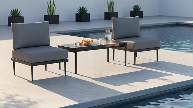 Sundale Outdoor 3 Pieces Patio Furniture Set, Metal Outdoor Sectional Sofa with Coffee Table - Photo 7