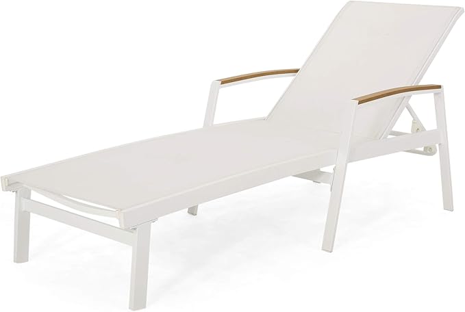 Teresa Outdoor Aluminum Chaise Lounge with Mesh Seating (Set of 4), White - Photo 9