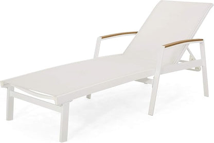 Teresa Outdoor Aluminum Chaise Lounge with Mesh Seating (Set of 4), White