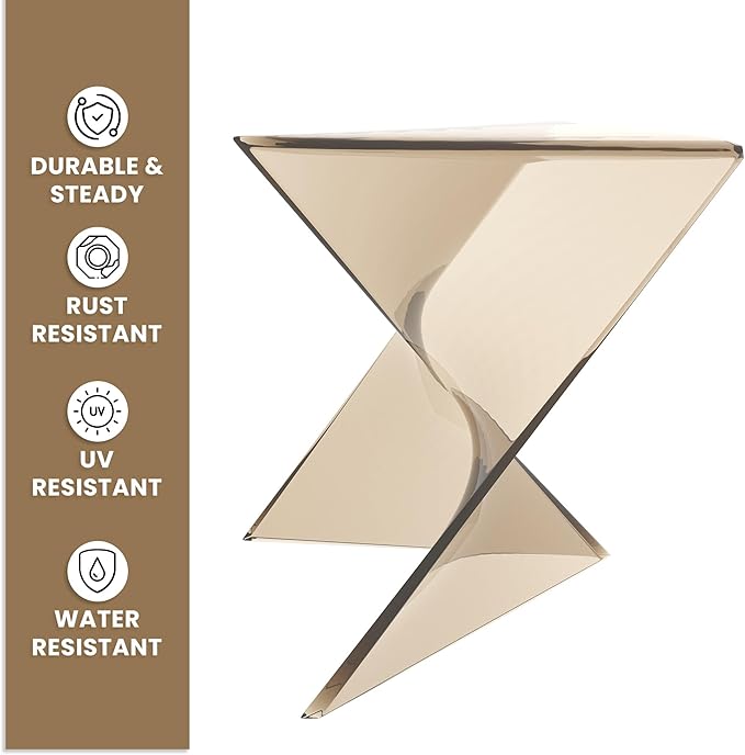 LeisureMod 15.75" Stackable Weather-Resistant Plastic Triangular Side Table - Transparent Amber Accent End Table for - Photo 6