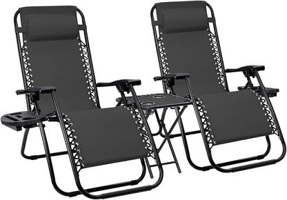 Devoko Patio Zero Gravity Chair Outdoor Folding Recliner Chairs with Table Pool Side Using Lawn Chair Sets with Pillow (Black)