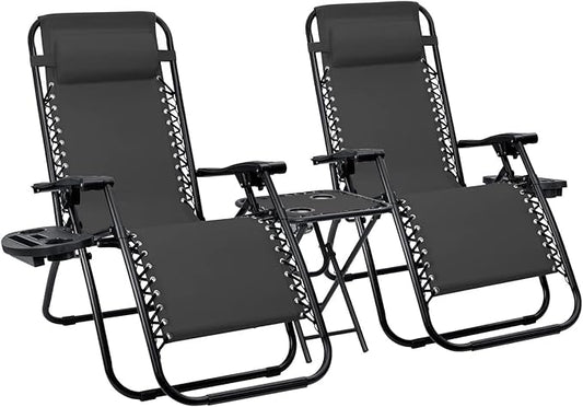 Devoko Patio Zero Gravity Chair Outdoor Folding Recliner Chairs with Table Pool Side Using Lawn Chair Sets with Pillow (Black)