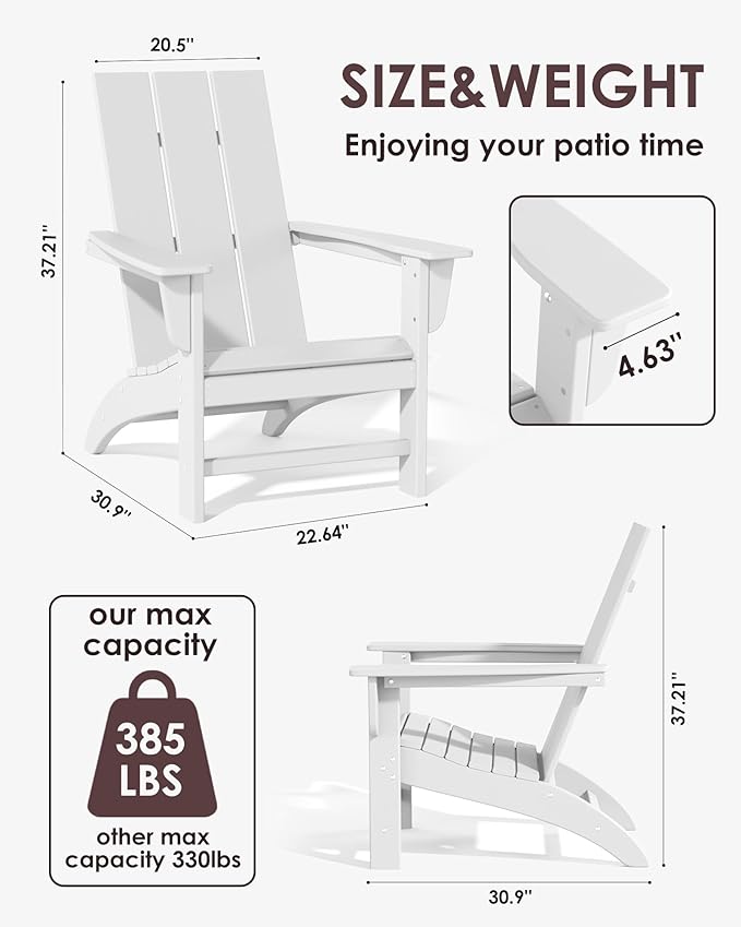Poly Lumber Adirondack Chair with Cup Holder, All-Weather Resistant Outdoor Patio Chairs, Look Like Wood, Pre-Assembled Outdoor Fire Pit Chair for Pool, Deck, Backyard, Garden, White