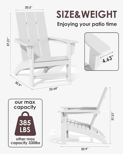 Poly Lumber Adirondack Chair with Cup Holder, All-Weather Resistant Outdoor Patio Chairs, Look Like Wood, Pre-Assembled Outdoor Fire Pit Chair for Pool, Deck, Backyard, Garden, White