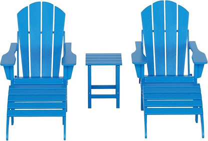WestinTrends Malibu Outdoor Lounge Chairs Set, 5-Pieces Adirondack Chair Set of 2 with Ottoman and Side Table, All Weather Poly Lumber Patio Lawn Folding Chair for Outside, Pacific Blue