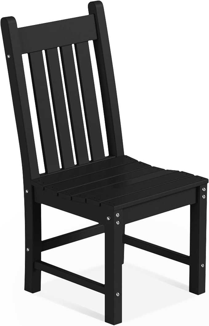 Costaelm Armless Outdoor Chair, Patio Adirondack Chair, HDPE Poly Lumber Waterproof Restaurant Bistro Kitchen Dining Chair for Outside Porch Backyard Garden, Black