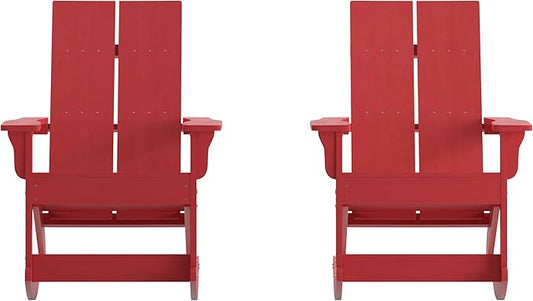 Taylor & Logan Ebbe Modern All-Weather 2-Slat Poly Resin Adirondack Chair in Red - Set of2