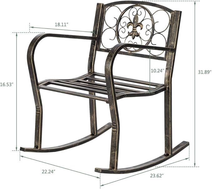 Outdoor Patio Rocking Chair, Rocking Chairs Adult Patio Carved Vintage Outdoor Indoor - Photo 2