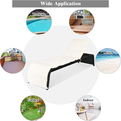 COSTWAY Patio Rattan Lounge Chair, Cushioned Chaise Recliner Chair with Adjustable Back, Garden Backyard Poolside (Beige)