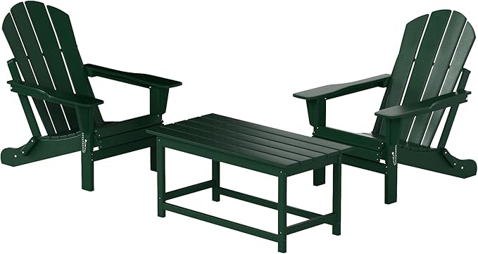 WO Home Furniture Adirondack Chairs Table Set of 3 PCS Outdoor Folding Chairs Coffee Table Weather/UV Resistant for Lawn - Photo 1