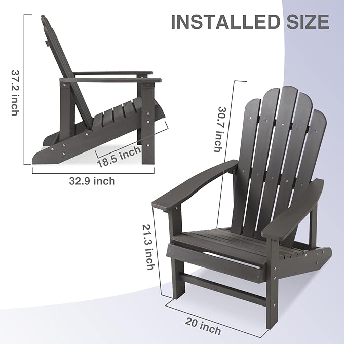 Adirondack Chairs Weather Resistant, Patio Firepit Chair, Sturdy Outside Chairs, Lawn Chairs, Easy Assembly 350lb, for Outdoor Patio Yard