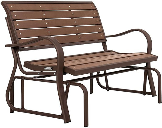 LIFETIME 60290 Wood Alternative Glider Bench, Mocha Brown
