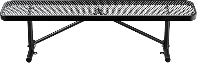 Thermoplastic Coated Iron Park Bench for Outside, Heavy Duty Metal Garden Bench, Expanded Commercial Grade Seating for Shopping Malls, Lawn Yard Porch Entryway (Black without Backrest, 72IN)