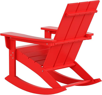 WestinTrends Ashore Patio Rocking Chair, All Weather Poly Lumber Plank Adirondack Rocker Chair, Modern Farmhouse Outdoor Rocking Chairs for Porch Garden Backyard and Indoor, Red