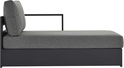 Modway Tahoe Powder-Coated Aluminum Outdoor Chaise Lounge in Gray Charcoal with Weather-Resistant Cushions, Modular Right-Facing Patio Lounger for Pool Furniture or Sectional Sofa Set