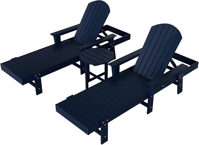 WestinTrends Dylan 3 Piece Adirondack Reclining Chaise Lounge with Arms Navy Blue
