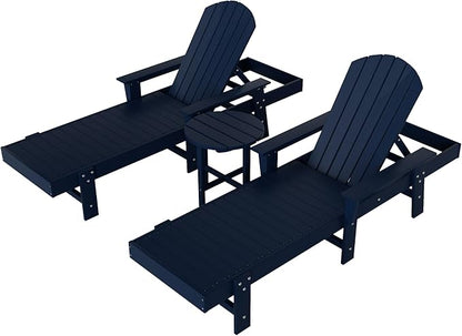 WestinTrends Dylan 3 Piece Adirondack Reclining Chaise Lounge with Arms Navy Blue