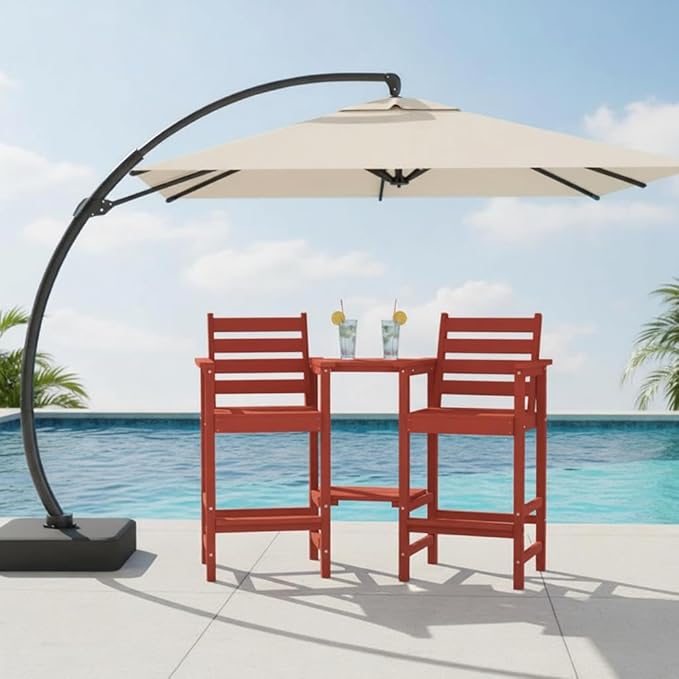 Tall Adirondack Chairs Set of 2, Bar Height HDPE Outdoor Chairs with Connecting Tray & Umbrella Hole, Balcony Patio Adirondack Chairs for Deck, Garden, Lawn (Terracotta)