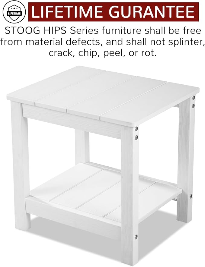 Stoog Outdoor & Indoor Side Table, Weather Resistant HIPS End Tables, for Backyard, Patio, Pool, Deck and Garden, White - Photo 3