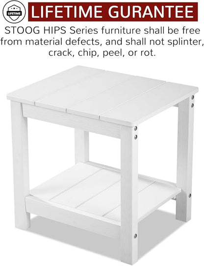 Stoog Outdoor & Indoor Side Table, Weather Resistant HIPS End Tables, for Backyard, Patio, Pool, Deck and Garden, White