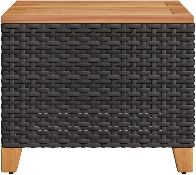Square Garden Side Table, Compact Patio Coffee Table with Durable Poly Rattan and Acacia Wood Top - Photo 6