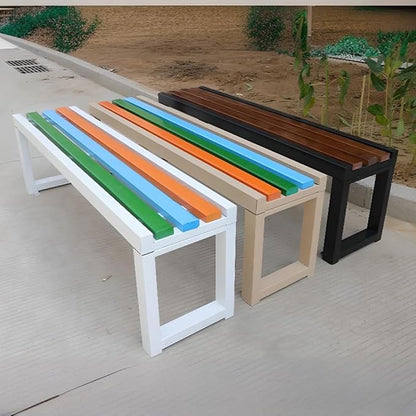 LITFAD Outdoor Bench Modern Simple Style Park Bench with Corrosion Resistant Metal Frame Multicolor Wooden Seating Garden Bench for Patio, Lawn, Yard, Porch - Champagne, 71" L x 14" W x 18" H