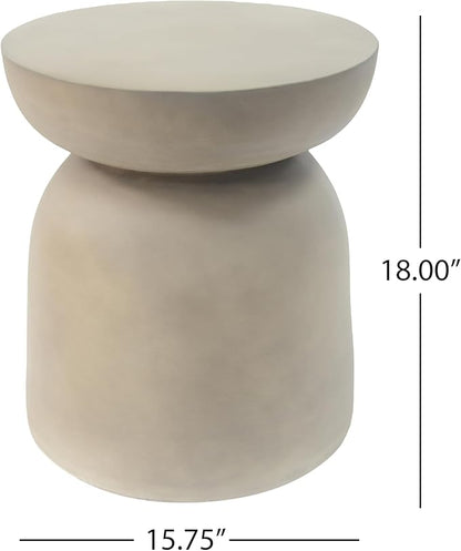 Christopher Knight Home Stela Patio Lightweight Concrete Drum Side Table, Outdoor MGO End Table, Coffee Table for Chat Set, Round Top Cement for Outside, Garden, Poolside, Light Grey