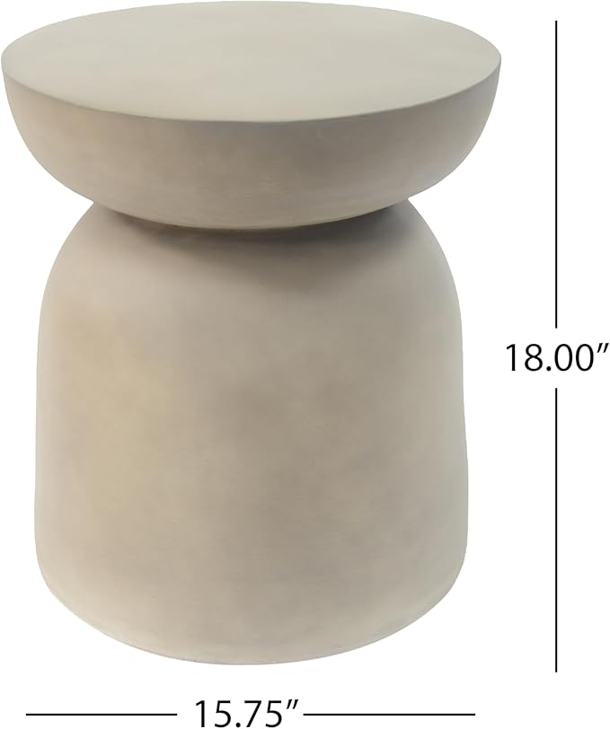 Outdoor Side Table Concrete End Table Faux Stone Side Tables Small Coffee Tables for Indoor Outdoor, Garden Stool Plant Stand for Porch, Backyard Patio, 15.75"X18" Light Grey-Round