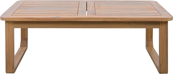 Christopher Knight Home Lebat Patio Acacia Wood Coffee Table, Solid Wood Outdoor Table for Patio Furniture Set, Slat Panel Rectangular Top, Light Teak
