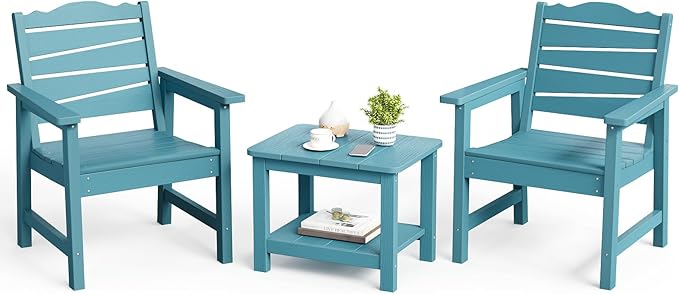 18" Outdoor Side Table, 2-Tier Patio Side Table, Weather Resistant, Easy Assembled, HIPS Adirondack Side Table for Backyard, Pool, Indoor (Lake Blue)