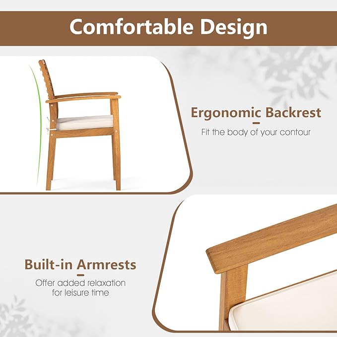 Tangkula Acacia Wood Patio Dining Chairs Set of 4, Outdoor Armchairs with Removable Padded Cushion, Slatted Backrest, 400 LBS Weight Capacity, Outside Dining Furniture for Deck, Garden, Poolside, Yard
