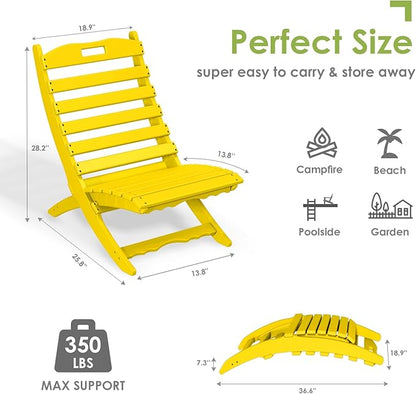 GREENVINES Folding-Xavier-Chairs Set of 4 | Wave | Portable Adirondack-Chair | HDPE Plastic | All Weather Fire-Pit Chair | Yellow | for Beach Outdoor Deck Poolside Garden Patio Porch Fishing