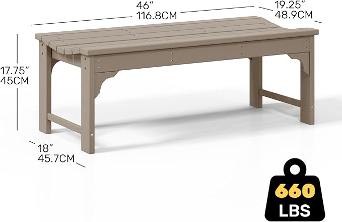 Costaelm Outdoor Benches Weatherproof, All Weather Resistant Park Bench Poly Lumber Backless Garden Bench Seat for Entryway Front Porch, Weathered Wood
