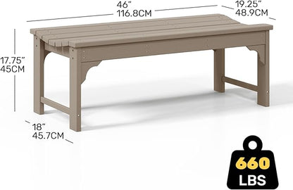 Costaelm Outdoor Benches Weatherproof, All Weather Resistant Park Bench Poly Lumber Backless Garden Bench Seat for Entryway Front Porch, Weathered Wood