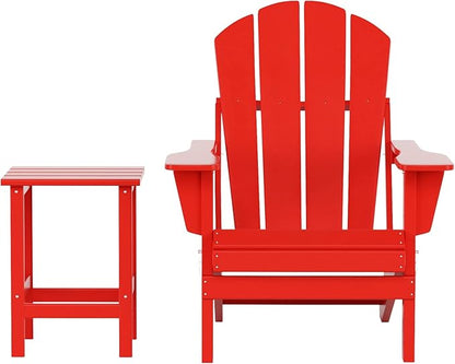 WestinTrends Malibu 2-Pieces Adirondack Chair Set with Side Table, All Weather Outdoor Seating Plastic Patio Lawn Chair Folding for Outside Porch Deck Backyard, Red