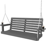 Plawdlik Porch Swings,2 Seat Patio Chair with Two Cup Holders,HDPE Waterproof Bench for Courtyard-Grey - Photo 1