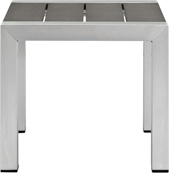 Modway Shore Aluminum Outdoor Patio Chaise Lounge Chair and Side Table Set in Silver Gray - Photo 6